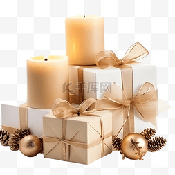 带蜡烛和礼品盒的圣诞组合物