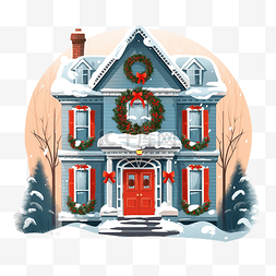卡通矢量建筑背景图片_圣诞节冬天房子城市景观