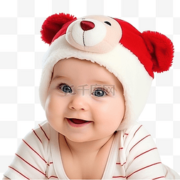 笑着的婴儿图片_戴着圣诞帽的漂亮有趣的婴儿，与