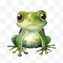 可爱的绿色青蛙动物水彩