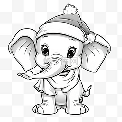 圣诞围巾插画图片_带有可爱大象圣诞人物的着色书，