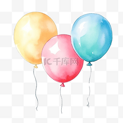 可爱的气球图片_水彩画一套可爱的气球