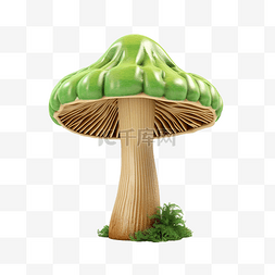 木材和绿色蘑菇高品质 3D 渲染