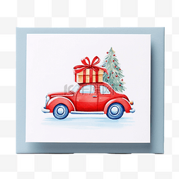 玩具车蓝色图片_节日圣诞贺卡，上面有红色玩具车