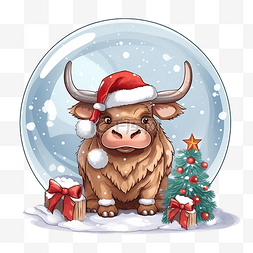一堆圣诞礼物卡通图片_圣诞雪球里放着一堆礼物的公牛