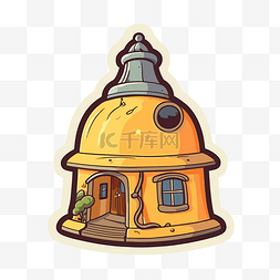 复古可爱的黄色房子，上面有一个