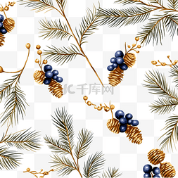 轻奢风瓷砖图片_圣诞金色雪松树枝和锥体的深蓝色