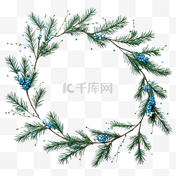 花冬天图片_绿色的针枝和蓝色的圣诞花环