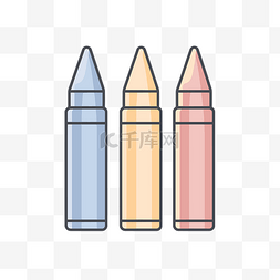3 种颜色的线性风格蜡笔图标 向量
