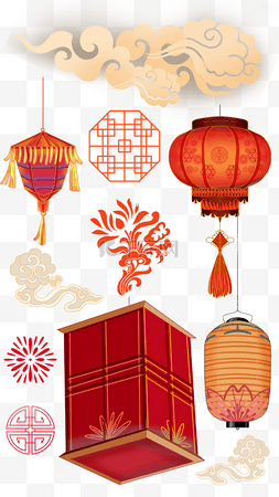 中国新年春节组图竖图灯笼红色