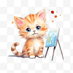 带有可爱玩耍小猫的水彩涂鸦可以
