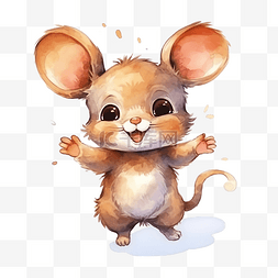 动画跳跃图片_小可爱的大耳朵棕色涂鸦卡通鼠标