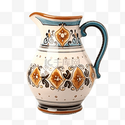 手工纪念品图片_白色背景中突显的复古装饰陶瓷壶