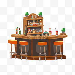 酒吧凳子图片_酒吧剪贴画 酒吧与橙色凳子和瓶
