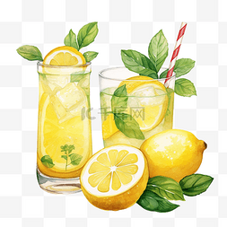 水彩柠檬水剪贴画