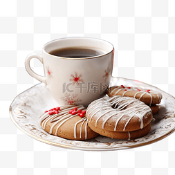 飲料烘焙图片_盘子上的圣诞礼物和格子上的咖啡