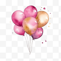 金色丝带球图片_水彩酒精墨水粉红色生日气球与一