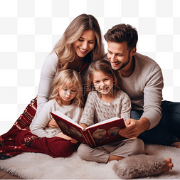 坐在地毯上的人图片_幸福的家庭拿着一张空白的圣诞贺