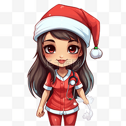 圣诞护士图片_可爱的护士戴着圣诞老人帽子卡通