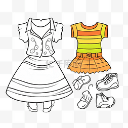 线条服装设计图片_涂鸦手绘与儿童衣服矢量插图的线