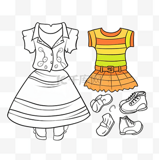 涂鸦手绘与儿童衣服矢量插图的线条和着色页的孩子
