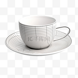 3D 渲染陶瓷咖啡杯，带有线条图形