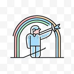 一个人站在彩虹前的线条插图 向