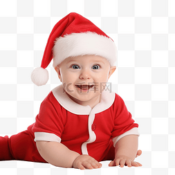 躺着的小婴儿图片_穿着圣诞老人服装的婴儿