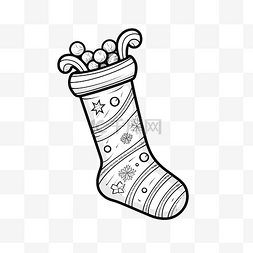 圣诞围巾插画图片_黑白线圣诞糖果袜子手套矢量图