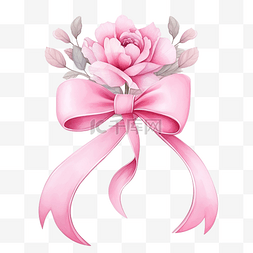 水彩可爱的花标签图片_可爱的水彩玫瑰粉色软丝带横幅标