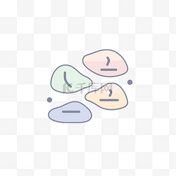 四个彩色图标与三块不同的岩石 