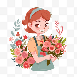 中国画女人图片_拿着花的卡通女人的花店剪贴画插