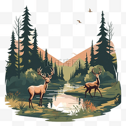 门头山水图片_森林和鹿景观的 png 插图