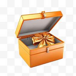 包裹丝带图片_惊喜打开橙色礼品盒，带金丝带 3d
