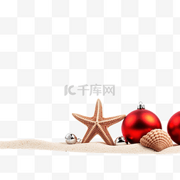 海滩沙图片_沙滩上的圣诞装饰品和球