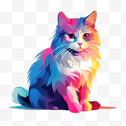 猫坐插画艺术彩色渐变