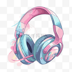 透明耳机剪贴画粉色和蓝色耳机插