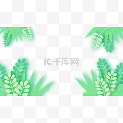 水彩夏季热带植物图片_剪纸和金箔叶子边框横图叶子深绿
