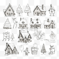 圣诞节线描图片_素描风格圣诞节单色插图集