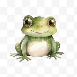 绿色吉祥物图片_可爱的绿色青蛙动物水彩