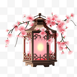 玻璃铁图片_老日本灯笼樱花