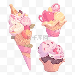 甜甜品的甜冰淇淋插画