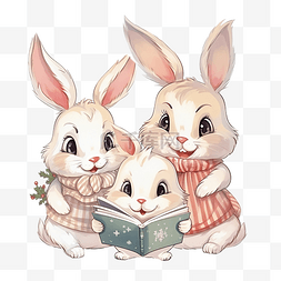 家庭通图片_卡通可爱圣诞家庭兔子唱首歌矢量