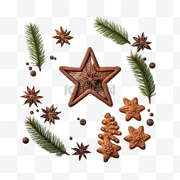 圣诞饼干，巧克力星星图案，浓咖