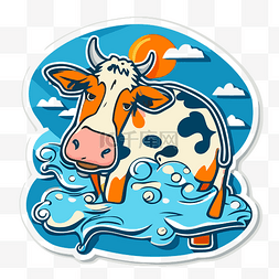 一头牛在水中的贴纸 向量