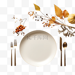桌上盘子图片_感恩节晚餐用平铺的盘子和餐具