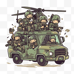 军队卡通图片_卡通陆军士兵在车上 向量