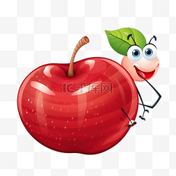可爱水果小元素图片_红苹果插图中的蠕虫