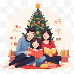 孩子和圣诞树图片_幸福的家庭坐在舒适的客厅里的圣