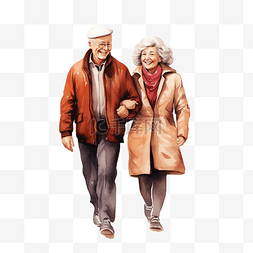 微笑的老夫妇在公园散步